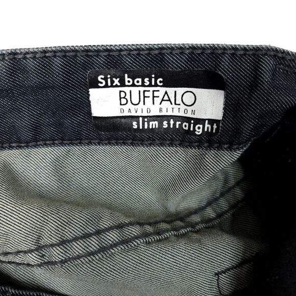 Buffalo David Bitton Six Basic Slim Straight Mens 38x27 Blue Grunge 11" Rise - Picture 3 of 8